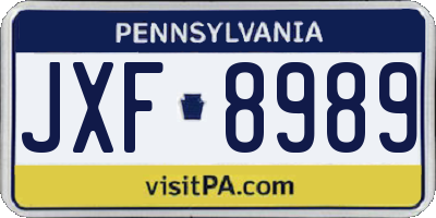 PA license plate JXF8989