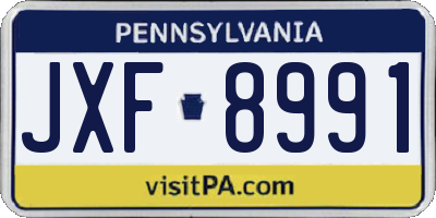 PA license plate JXF8991