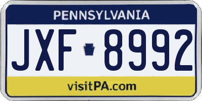 PA license plate JXF8992