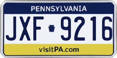 PA license plate JXF9216
