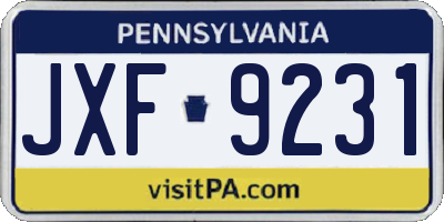 PA license plate JXF9231