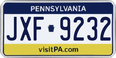 PA license plate JXF9232