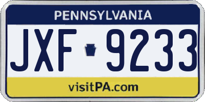 PA license plate JXF9233