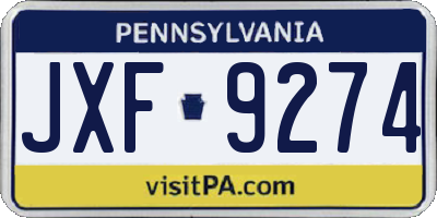 PA license plate JXF9274
