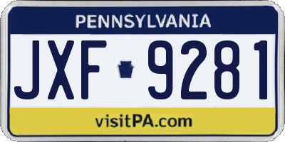 PA license plate JXF9281