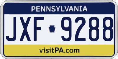 PA license plate JXF9288