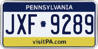 PA license plate JXF9289