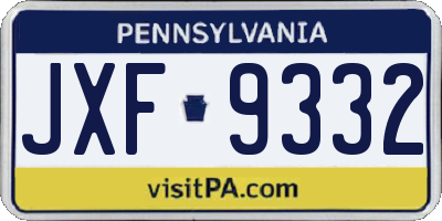 PA license plate JXF9332