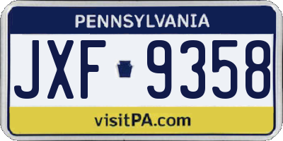 PA license plate JXF9358