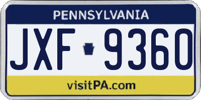 PA license plate JXF9360