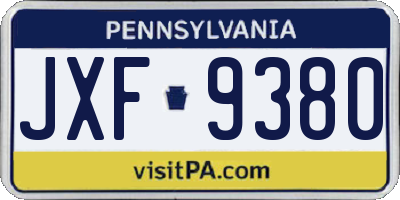 PA license plate JXF9380