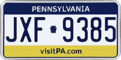PA license plate JXF9385
