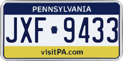 PA license plate JXF9433