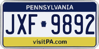 PA license plate JXF9892
