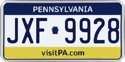 PA license plate JXF9928