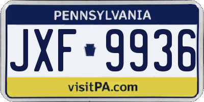 PA license plate JXF9936