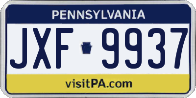 PA license plate JXF9937
