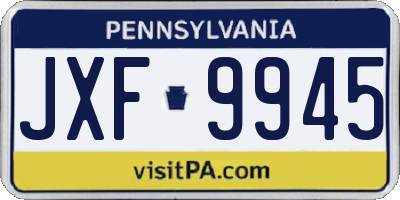 PA license plate JXF9945