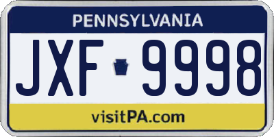 PA license plate JXF9998