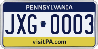 PA license plate JXG0003