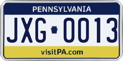 PA license plate JXG0013
