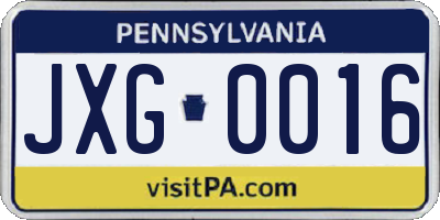 PA license plate JXG0016