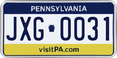 PA license plate JXG0031