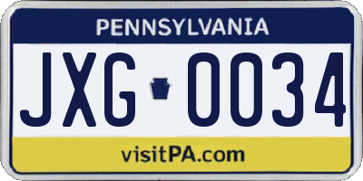 PA license plate JXG0034