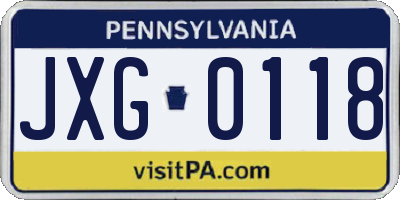PA license plate JXG0118
