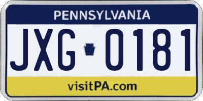 PA license plate JXG0181