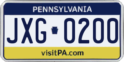 PA license plate JXG0200