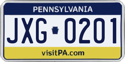 PA license plate JXG0201