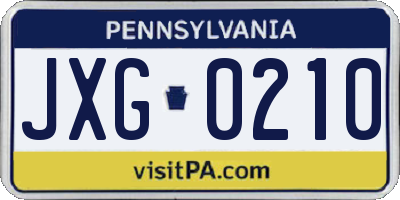 PA license plate JXG0210