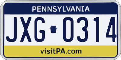 PA license plate JXG0314