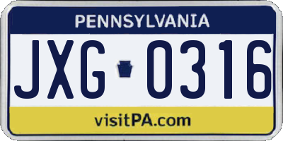 PA license plate JXG0316