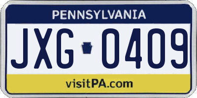 PA license plate JXG0409