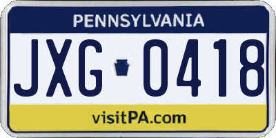 PA license plate JXG0418