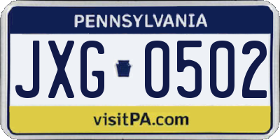 PA license plate JXG0502