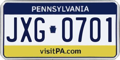 PA license plate JXG0701