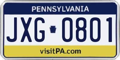 PA license plate JXG0801
