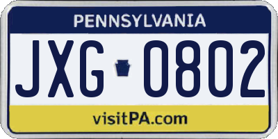 PA license plate JXG0802