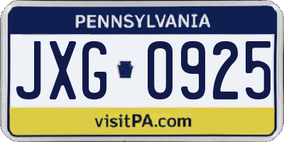 PA license plate JXG0925