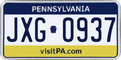 PA license plate JXG0937