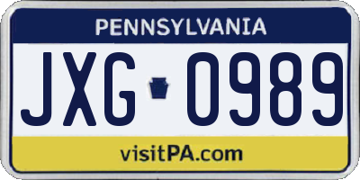 PA license plate JXG0989