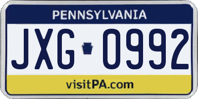 PA license plate JXG0992