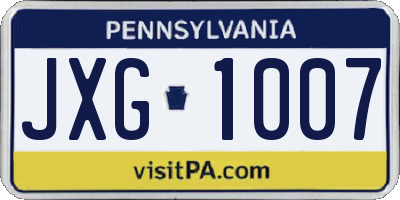 PA license plate JXG1007
