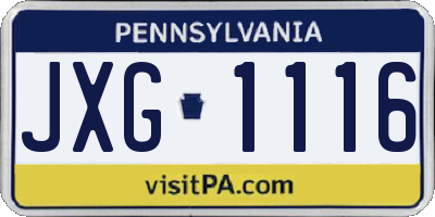 PA license plate JXG1116
