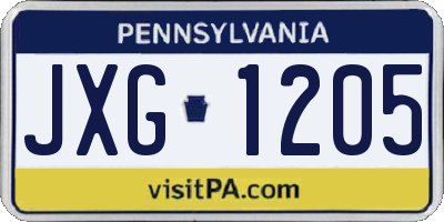 PA license plate JXG1205