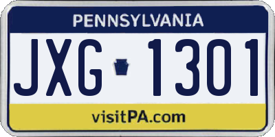 PA license plate JXG1301