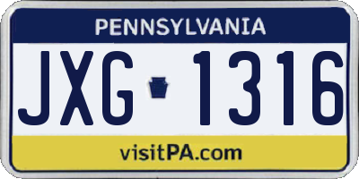 PA license plate JXG1316